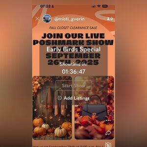 Live 9 am EST! Early Bird Low Starts. Bags, jewelry and more….